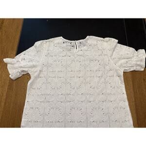 LUXVEER White Lace Floral Ruffle Sleeve Round Neck Blouse 2XL